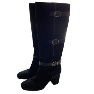 Franco Sarto Womens Knoll Knee-High Boots, Black Suede Buckle straps size 7.5